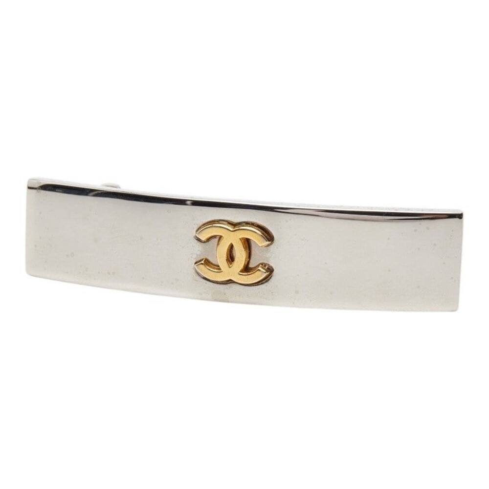 Chanel CC Logo Vintage Barrette Hair Accessory Silver